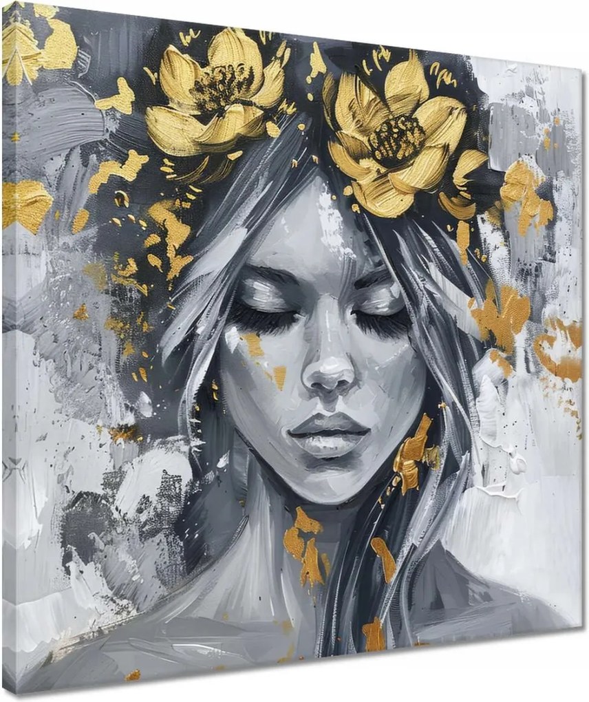 Vászonkép 40x40 Nő Absztrakt Arany virág