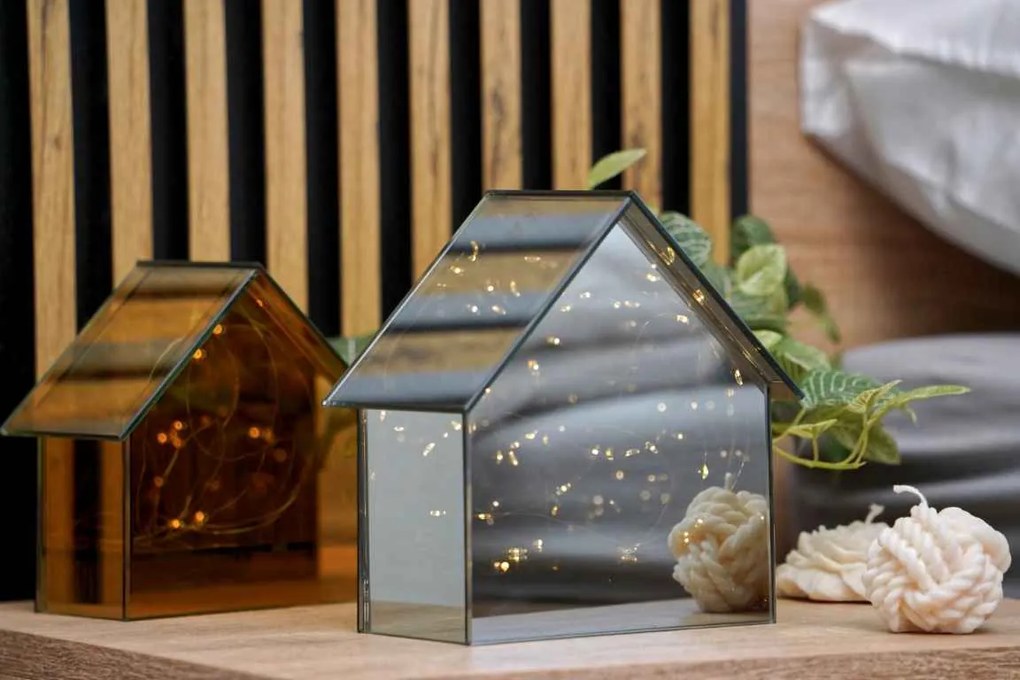 LED skleněný domeček ELITE, šedý - více velikostí Méret: S