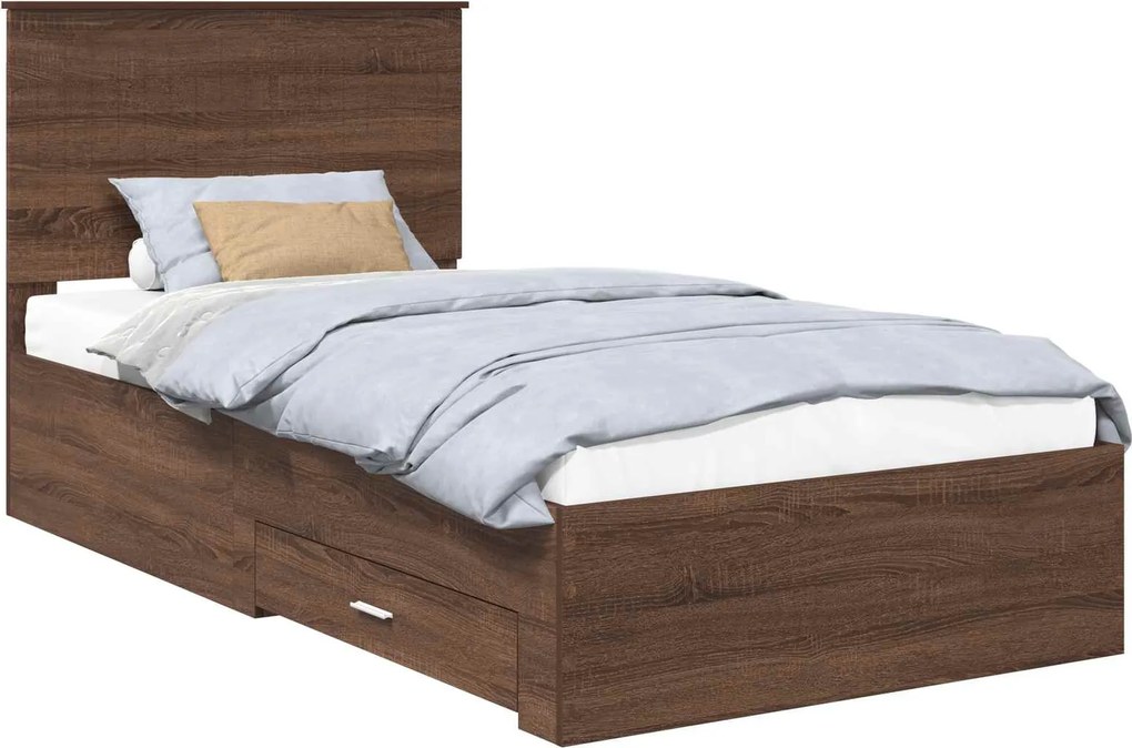 vidaXL Ágykeret fejtámlával Barna tölgy és ezüst 90 x 200 cm Faanyag