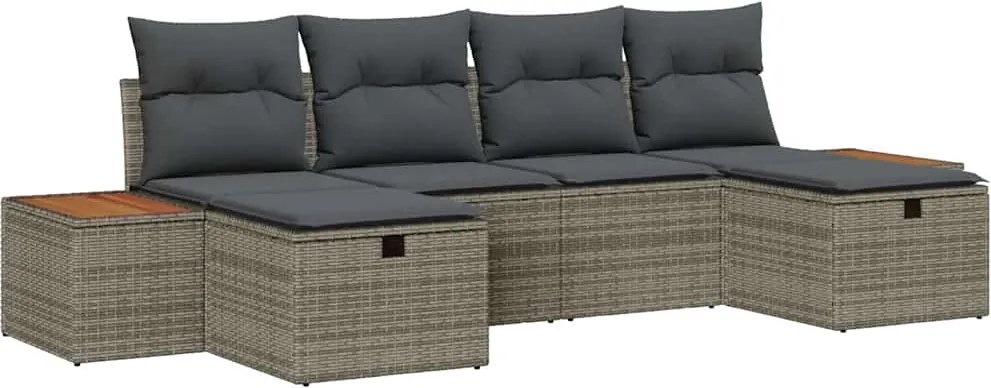 vidaXL Kerti Kanapé Szett párnával tárolóval 6 pcs Szürke polirattan