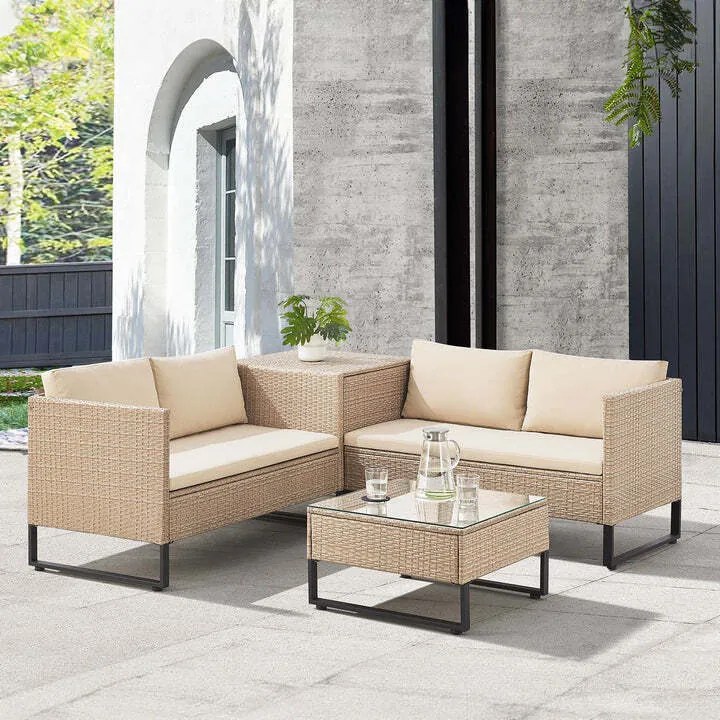 Juskys Santorini rattan kerti bútor szett - krém