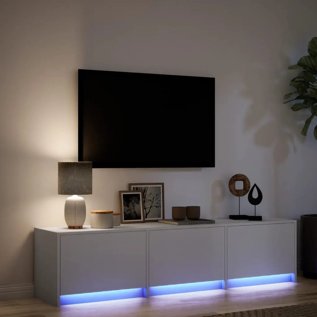 fehér szerelt fa TV-szekrény LED-ekkel 165 x 34 x 40 cm