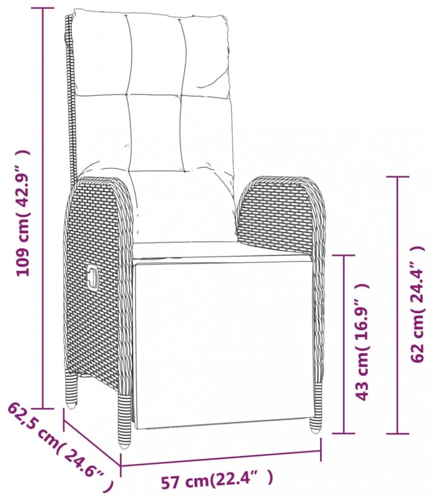 2 db szürke polyrattan dönthető kerti szék asztallal