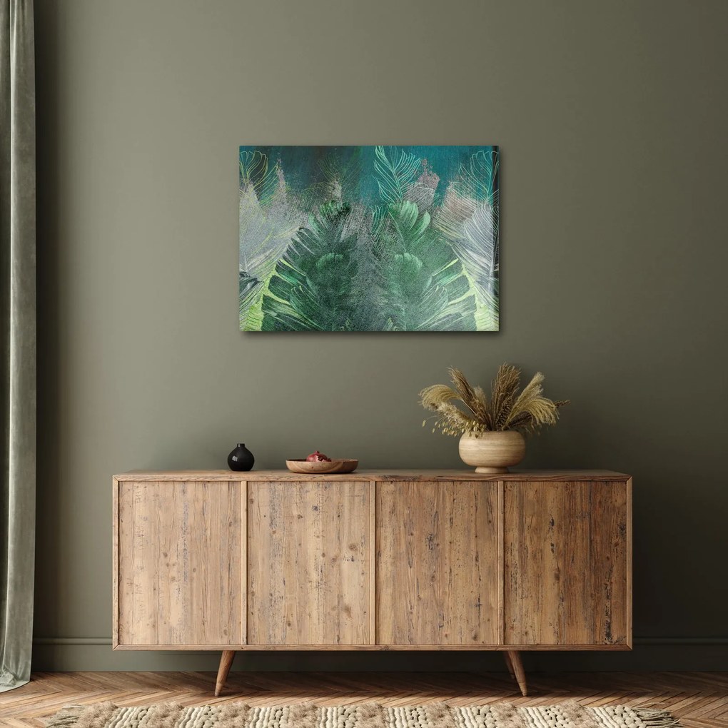 Kép - Beton textúra levelekkel (70x50 cm)