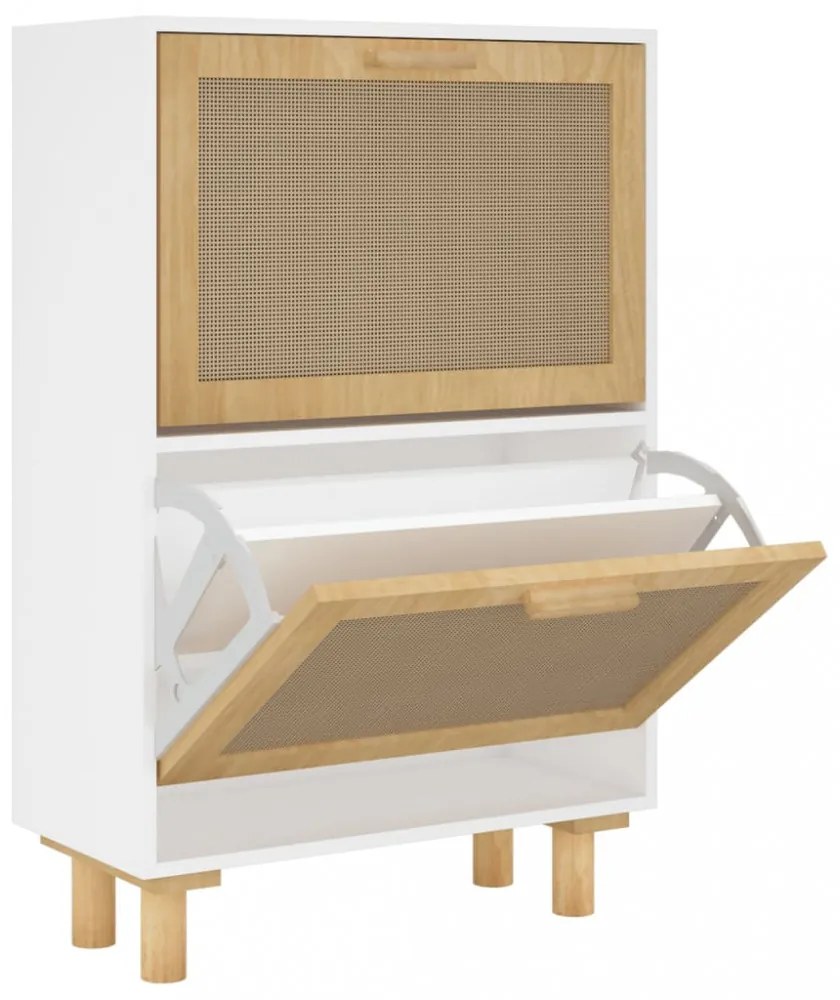 Fehér szerelt fa és természetes rattan cipőszekrény 52x25x80 cm