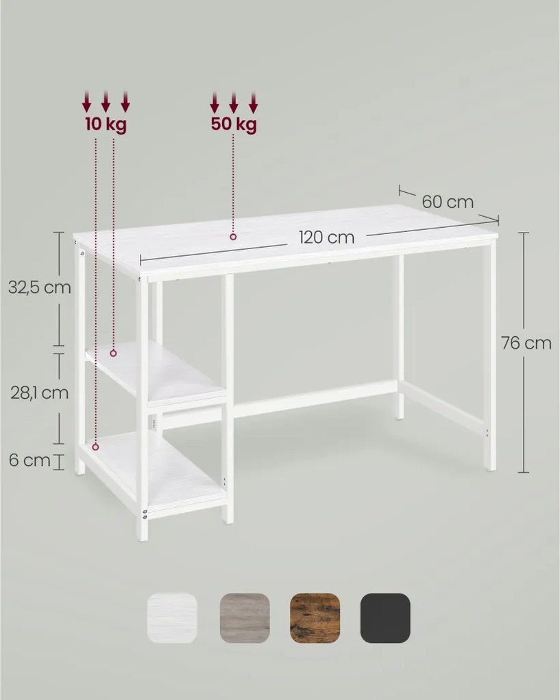 Íróasztal polcokkal, fehér120x60x75cm