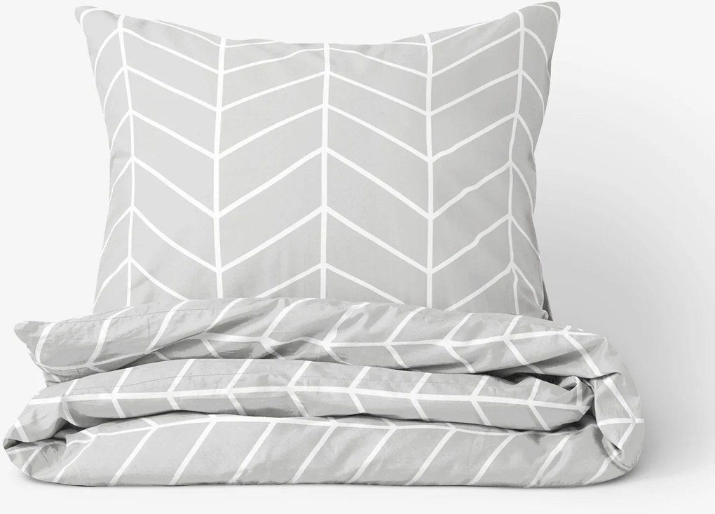 Goldea pamut ágyneműhuzat - fehér cikkcakk szürkén 220 x 200 és 2db 70 x 90 cm