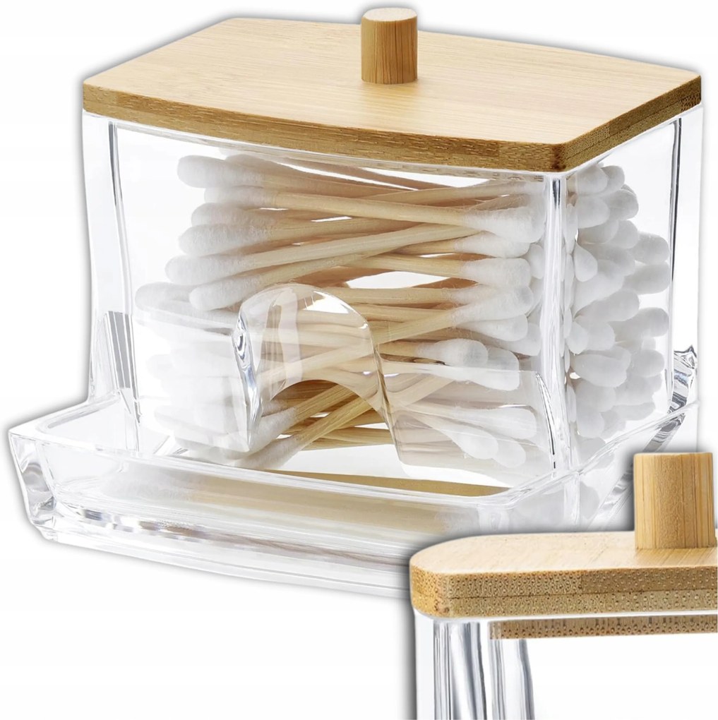 Zárható fürdőszobai tároló vattakorongokhoz, fültisztító pálcikákhoz és kozmetikumokhoz