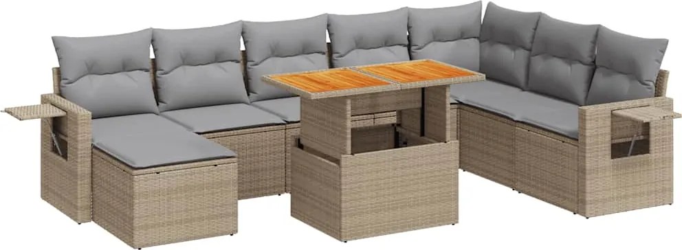 vidaXL 9 részes bézs polyrattan kerti ülőgarnitúra párnákkal