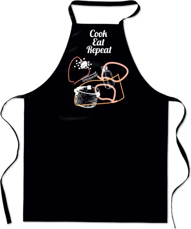 Pamut fekete konyhai Kötény Nyomtatott Cook Eat Repeat női férfi