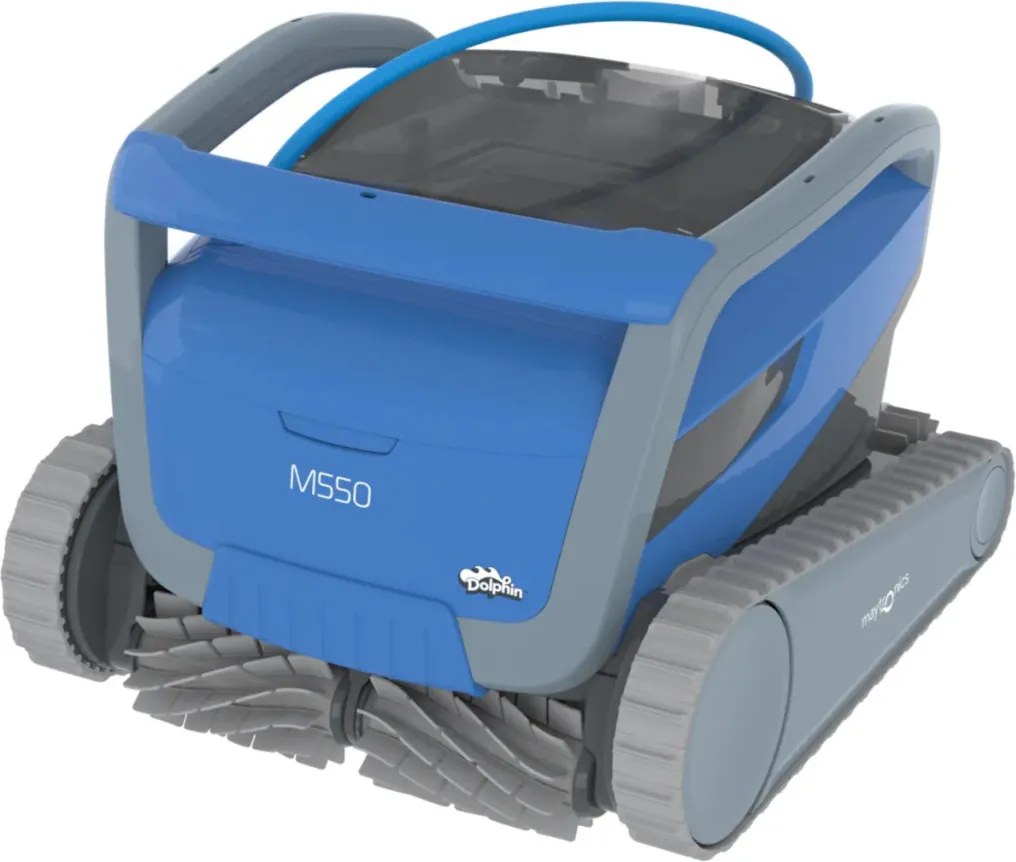 Medencetisztító robot, Dolphin M550, teljes medencetisztítás (padló, fal és vízvonal tisztítás), MyDolphin Plus applikáció vezérlés, Dual Drive navigáció, többrétegű szűrőrendszer, 19 m³/h szívóteljesítmény