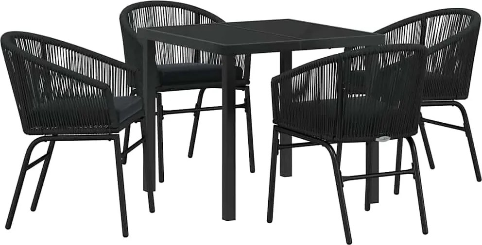 vidaXL Kert étkező szett 5 pcs Fekete Porszórt acél