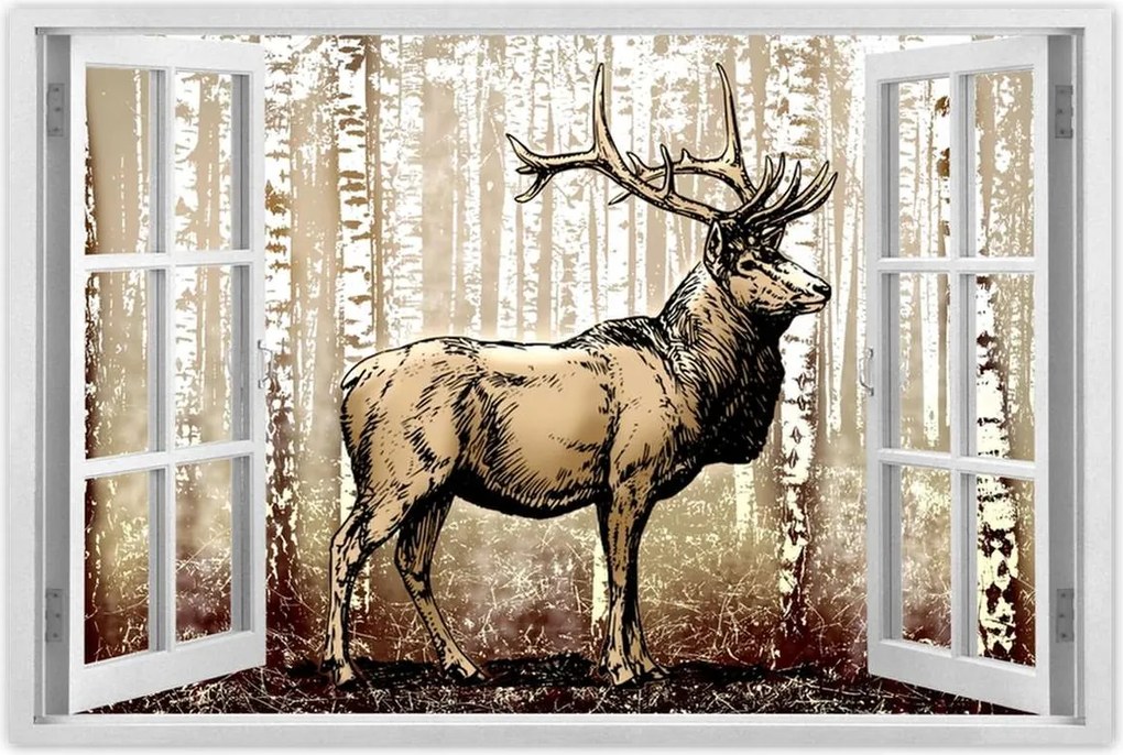 Poszterek 120x80 Szarvas a nyírfaerdőben