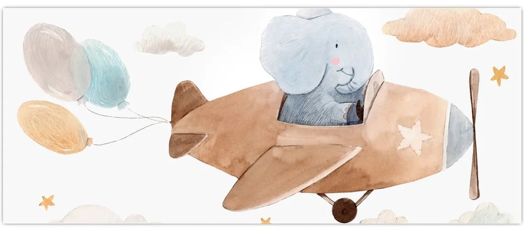 Kép - Akvarell elefánt egy repülőgépen (120x50 cm)