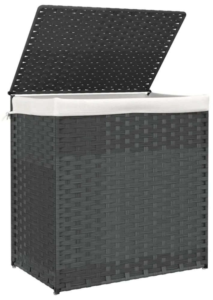 szürke polyrattan szennyeskosár 2 rekesszel 53x33x57 cm