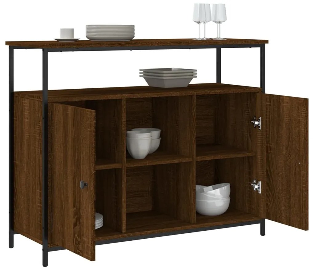 barna tölgy színű szerelt fa tálalószekrény 100 x 35 x 80 cm