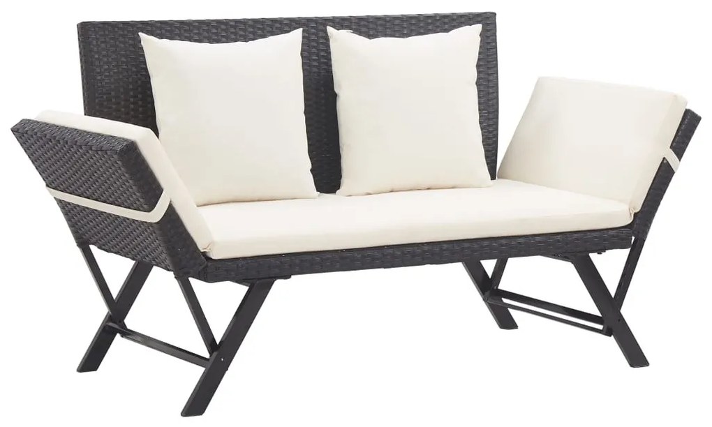 fekete polyrattan kerti pad párnával 176 cm