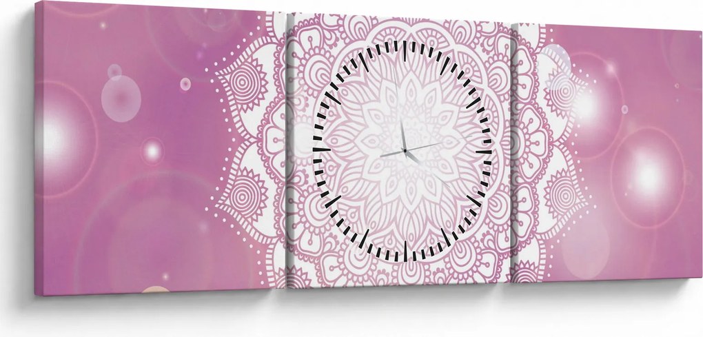 Egy mandala képe rózsaszín háttérrel (órával) (90x30 cm)