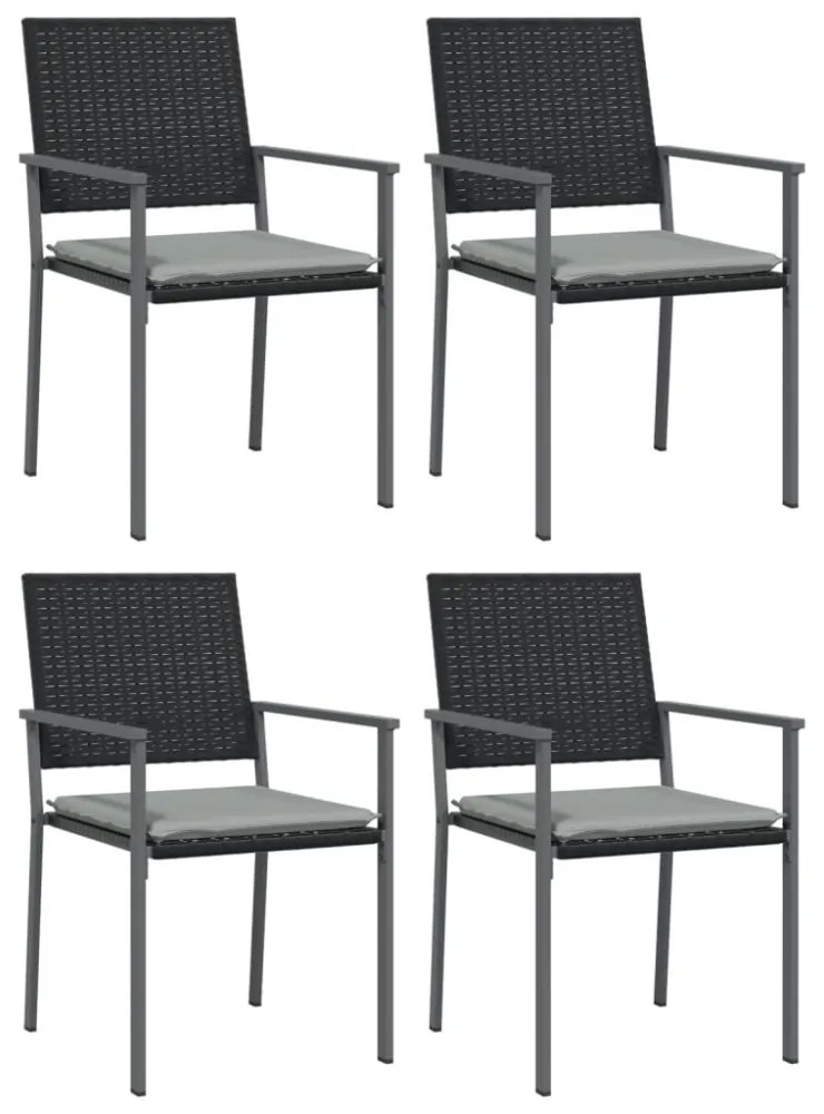 4 db fekete polyrattan kerti szék párnával 56x62,5x89 cm