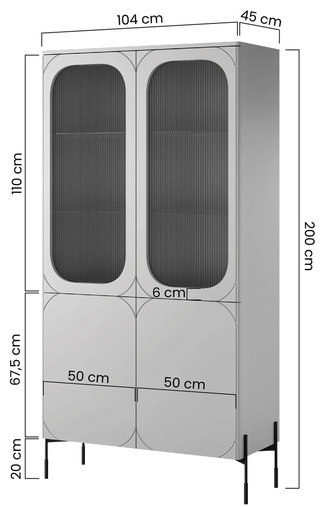 Sonatia négyajtós vitrin 100 cm - olívazöld