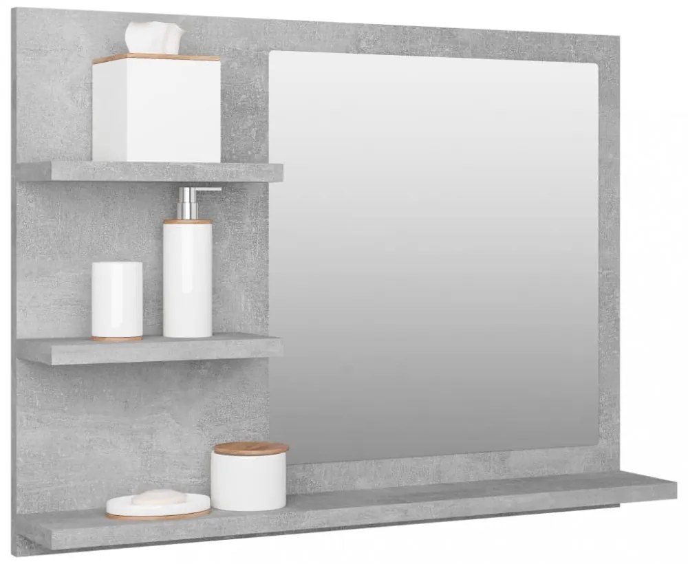 betonszürke szerelt fa fürdőszobai tükör 60 x 10,5 x 45 cm