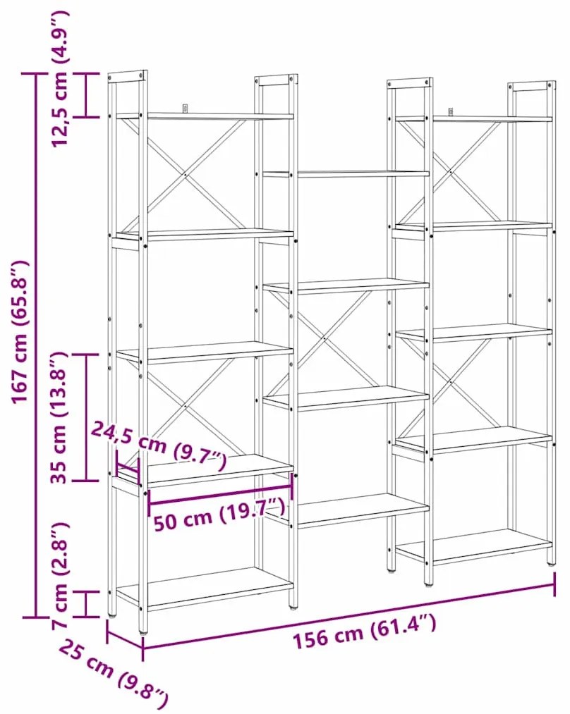 Könyvespolc Füstölt tölgy 156 x 25 x 167.5 cm Faanyag