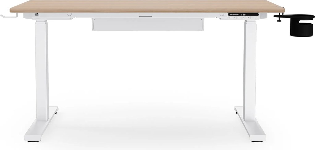 Elektromos, állítható magasságú, ergonomikus, fehér/sonoma tölgy íróasztal,1200x600 mm: ARIA