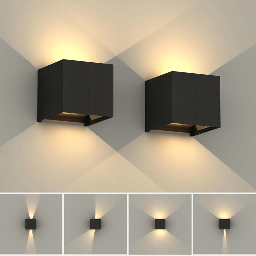 Kerti fali lámpa fekete Led 20 W felső-alsó IP65 3000K 2 db-os szett