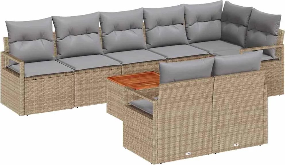 vidaXL Kerti Kanapé Szett párnával 9 pcs Bézs polirattan
