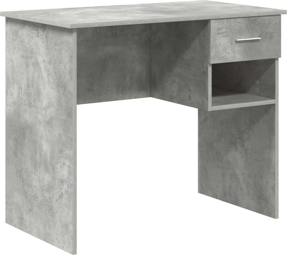 vidaXL Asztal fiókkal polcokkal Beton Szürke 90 x 49 x 75 cm Faanyag