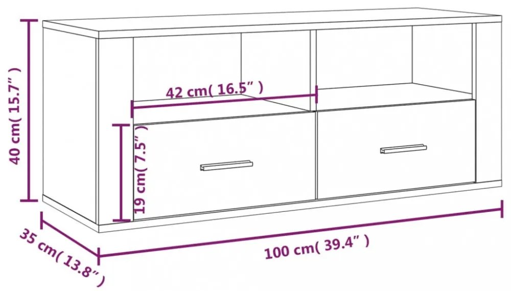 szürke sonoma színű szerelt fa TV-szekrény 100 x 35 x 40 cm