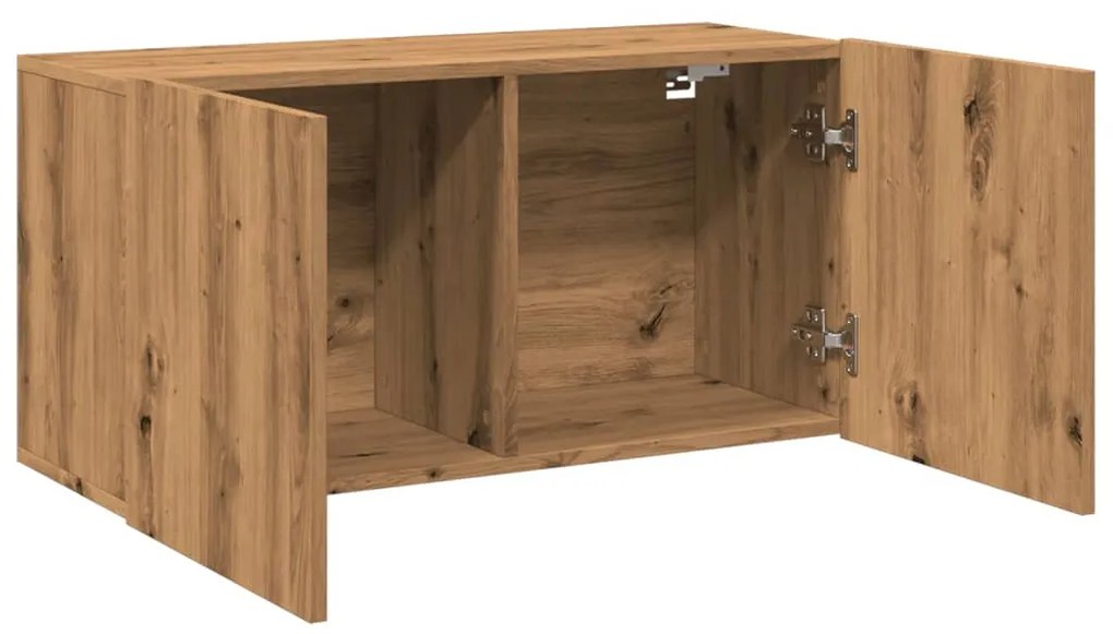 kézműves tölgy színű falra szerelhető TV-szekrény 80x30x41 cm