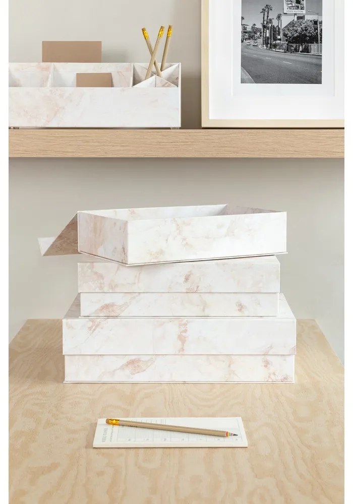 Bézs fedeles dekoratív karton tárolódoboz szett 3 db-os 42,5x29,5x13 cm Kian Paper Laminate – Bigso