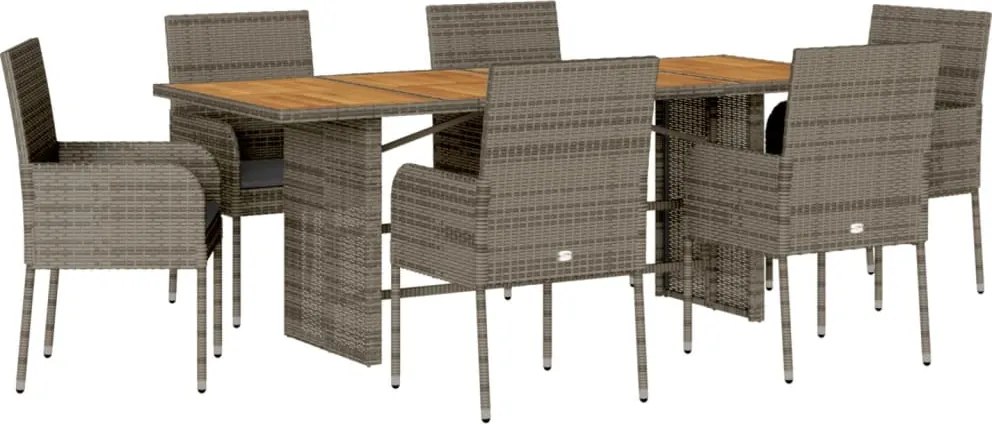 vidaXL 7 részes szürke polyrattan kerti étkezőgarnitúra párnával