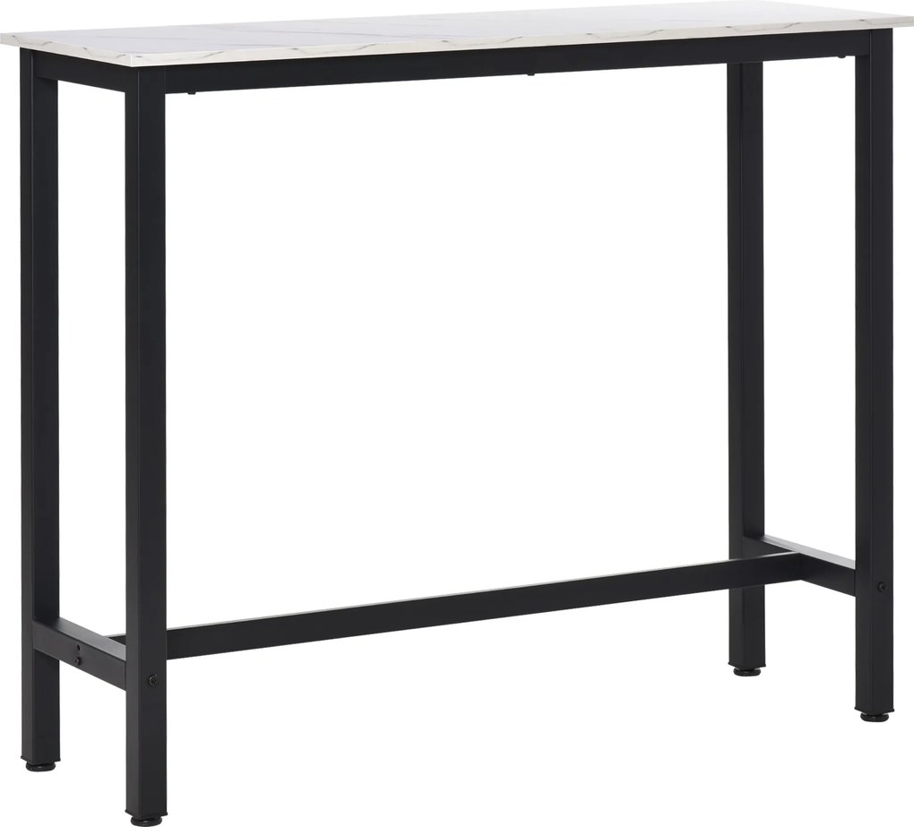 HOMCOM Bárasztal Magas Konyhai Étkezőasztal - 120L x 40W x 100H cm - Fekete Acél Keret, Fehér Márvány Hatású Felület | Aosom