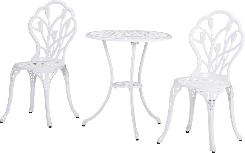 Outsunny 3 részes Bistro Szett Alumínium Kerti Bútor, Faragott Design, Kerti Székek, Bistro Asztal, Napernyő Nyílás, Kültéri Erkély Bútor Szett | Aoso