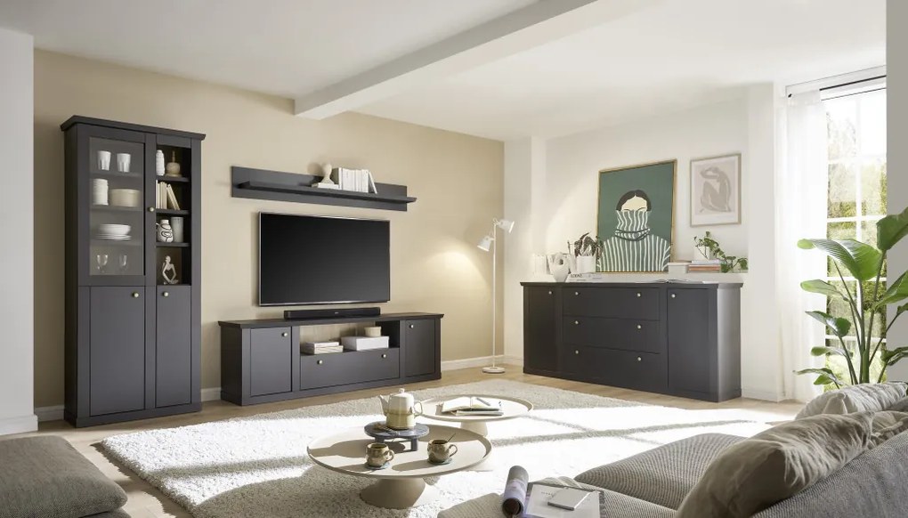 Lincoln széles komód matt fekete/Cremona tölgy
