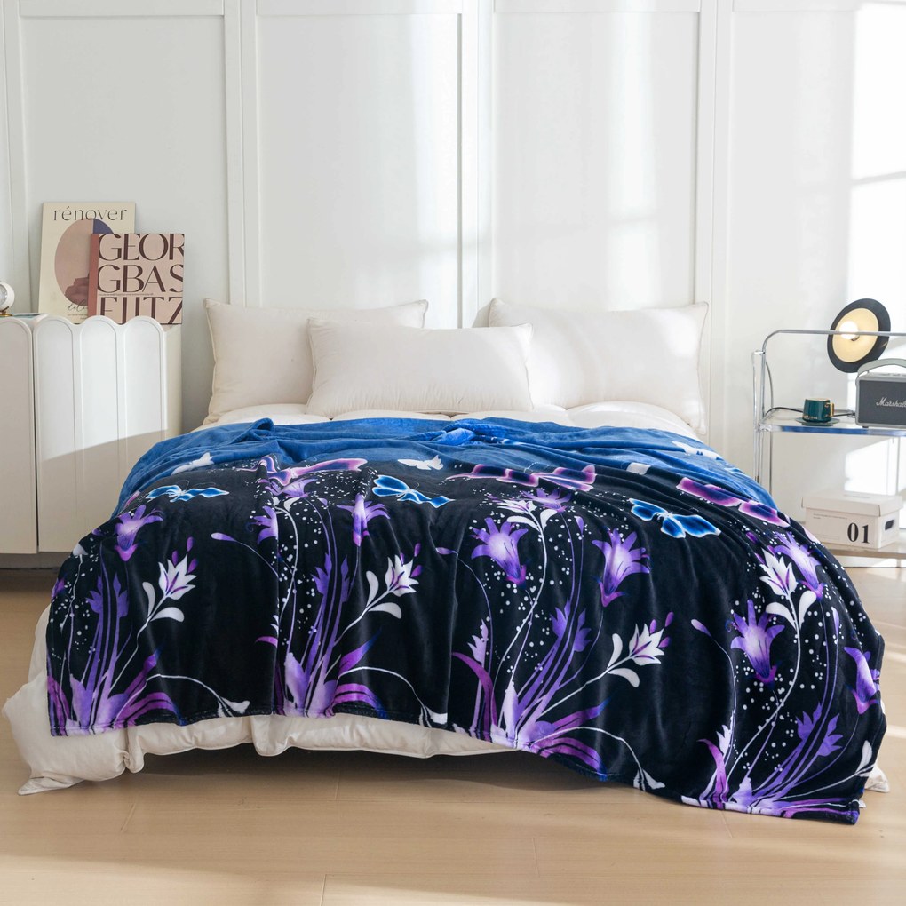 Mikroplüss takaró VIOLET BUTTERFLY sötétkék Méret: 200 x 220 cm