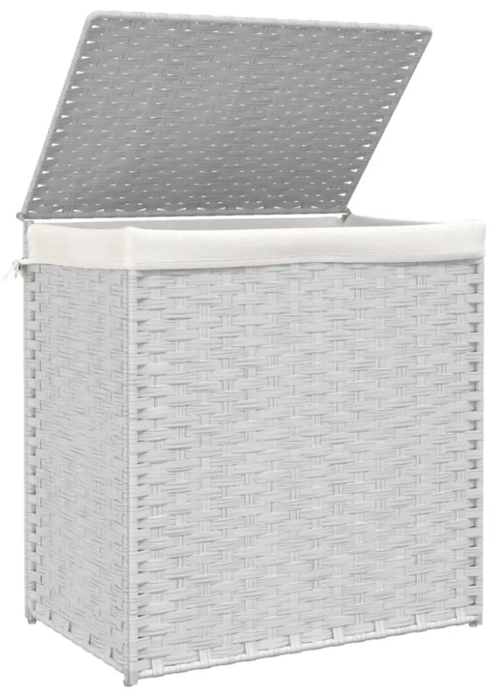 fehér polyrattan szennyeskosár 2 rekesszel 53x33x57 cm