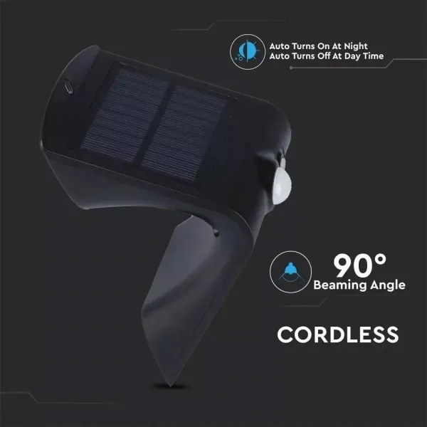 LED Napelemes érzékelős fali lámpa LED/1.5W/3,7V IP65 fekete