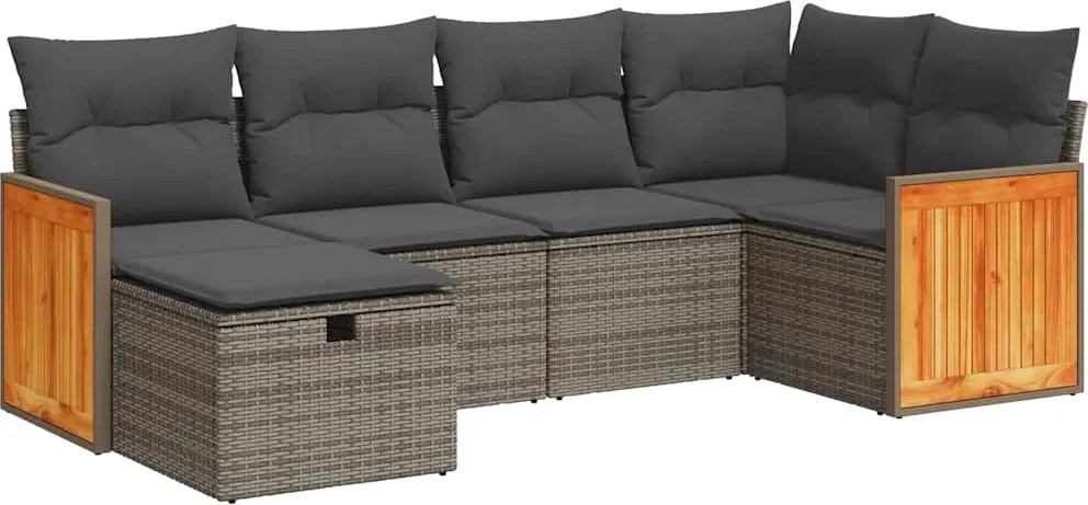 vidaXL 6 részes szürke polyrattan kerti ülőgarnitúra párnákkal