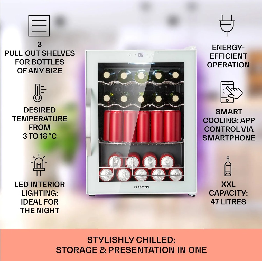 Klarstein Coachella 60, Smart, hűtő, 60 l, WiFi funkció, háttérvilágítás