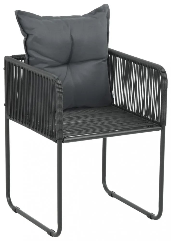 4 db fekete polyrattan kültéri szék párnával