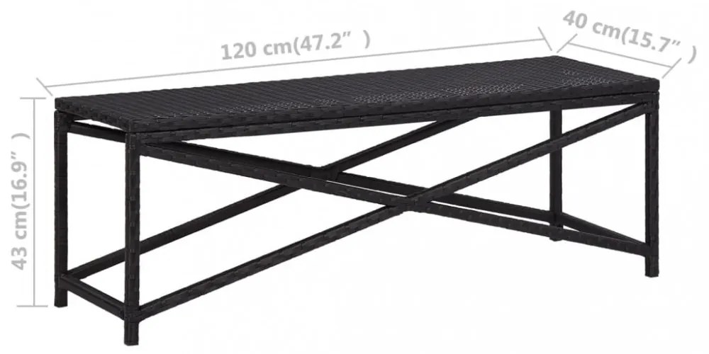 fekete polyrattan kerti pad 120 cm