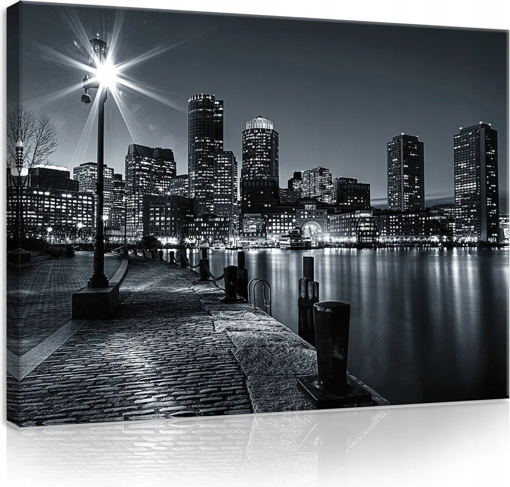 Vászonkép 80x60 Éjszakai város városkép vízpart felhőkarcolók tükröződés