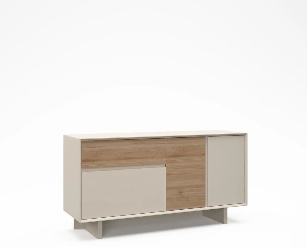 Bézs-natúr színű komód tölgyfa dekorral 146x76x45 cm Carpi – Marckeric