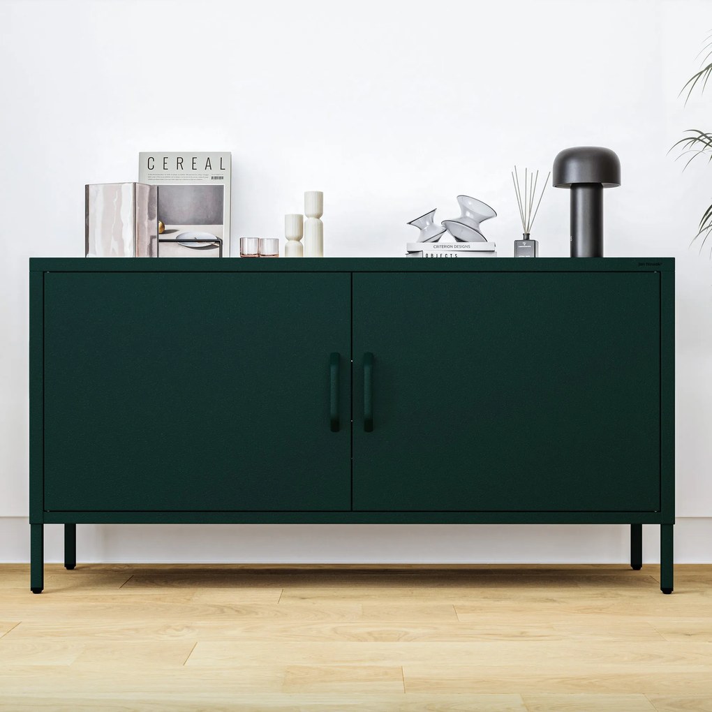 Fém TV-szekrény lábakkal, üvegzöld, 1150x595x400 mm: ROSA Modern