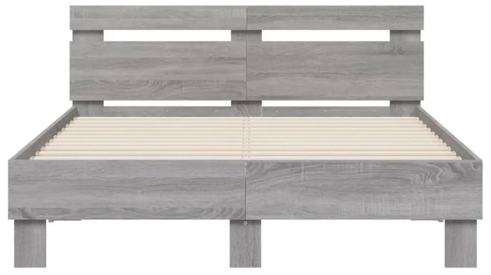 szürke sonoma színű ágykeret fejtámlával és LED-del 120x190 cm