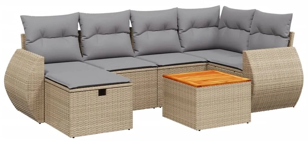 7 részes vegyes bézs polyrattan kerti ülőgarnitúra párnákkal