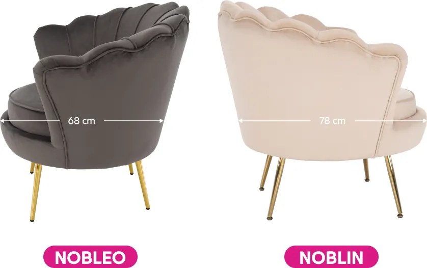 Fotel Art-deco stílusban, bézs Velvet anyag/gold chróm-arany, NOBLIN